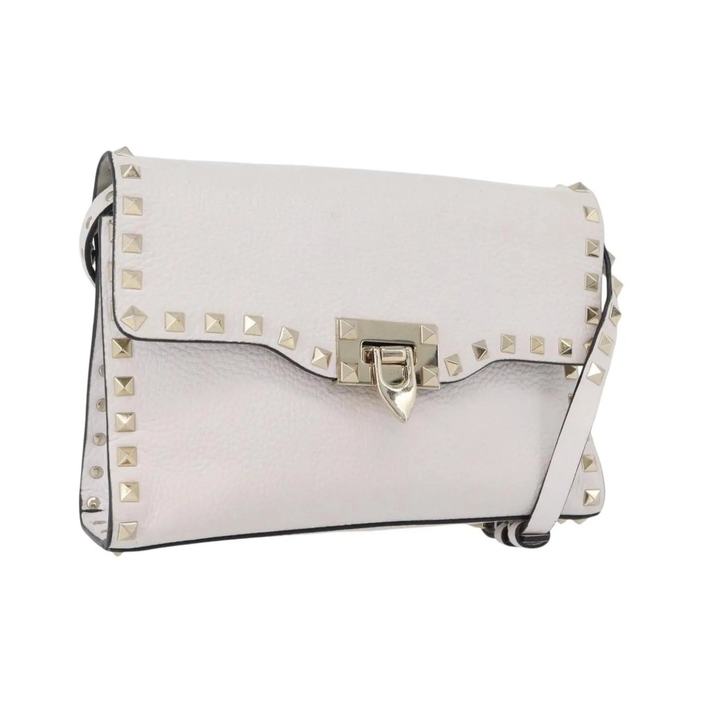 Valentino Garavani Rockstud Flip Lock Flap Leather, White_gold, Leather, Shoulder Bag
