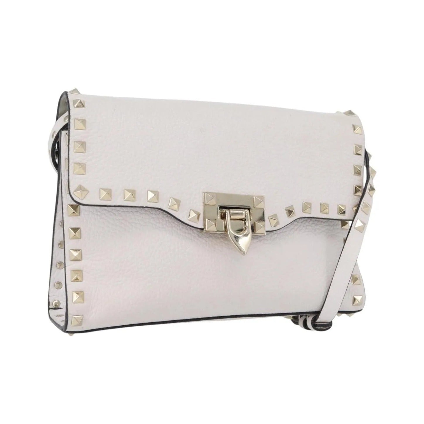 Valentino Garavani Rockstud Flip Lock Flap Leather, White_gold, Leather, Shoulder Bag