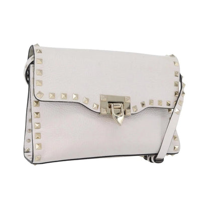 Valentino Garavani Rockstud Flip Lock Flap Leather, White_gold, Leather, Shoulder Bag