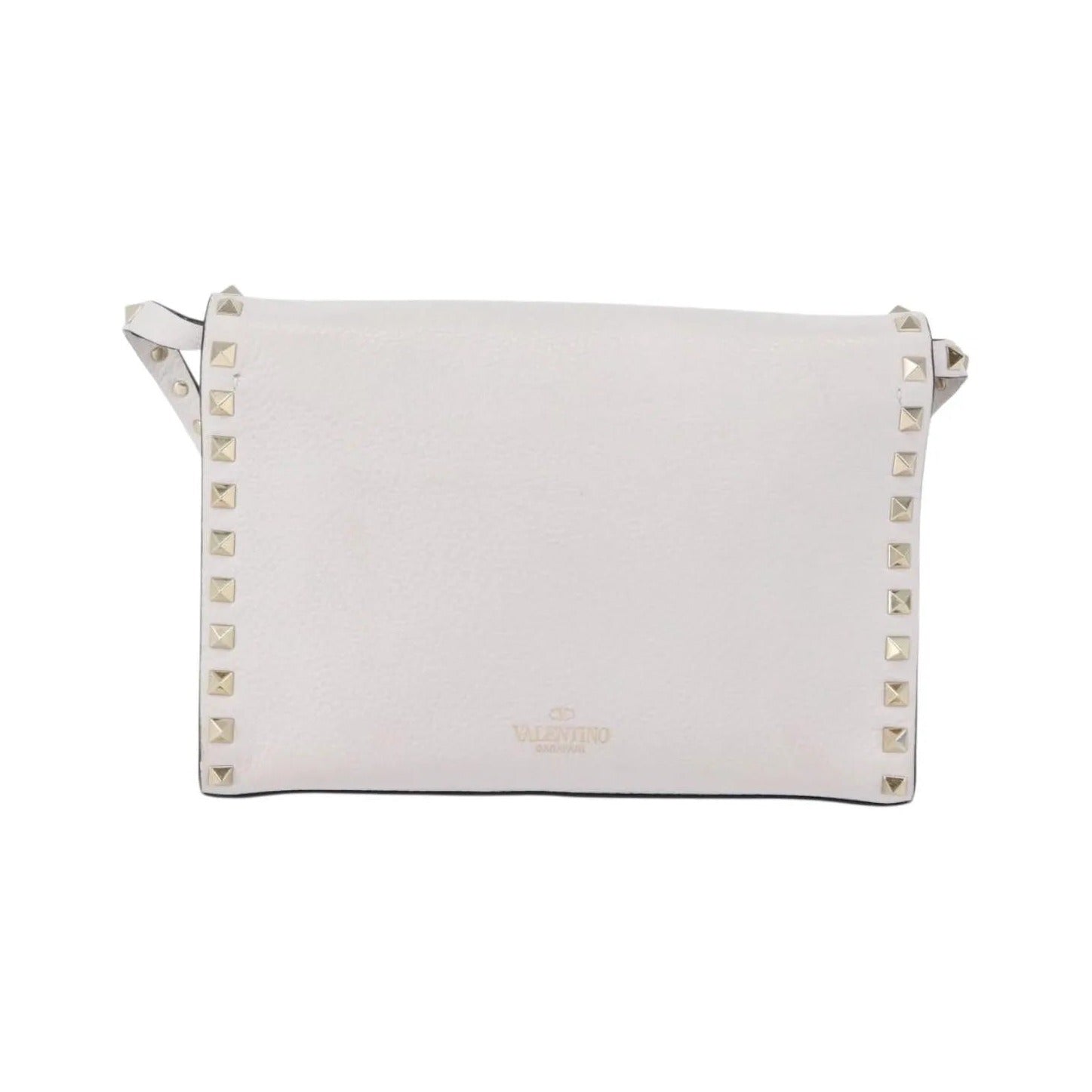 Valentino Garavani Rockstud Flip Lock Flap Leather, White_gold, Leather, Shoulder Bag