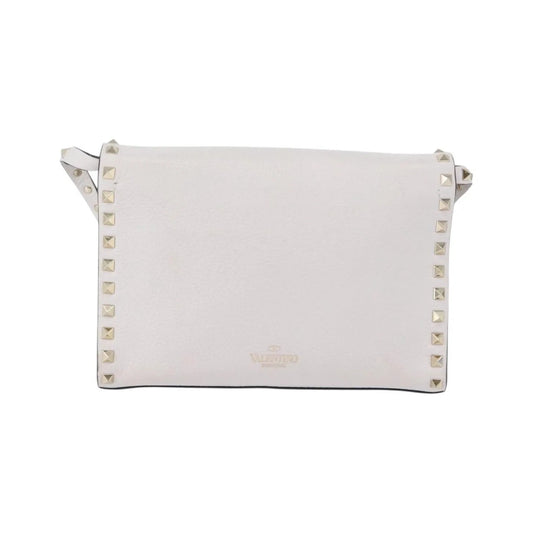 Valentino Garavani Rockstud Flip Lock Flap Leather, White_gold, Leather, Shoulder Bag