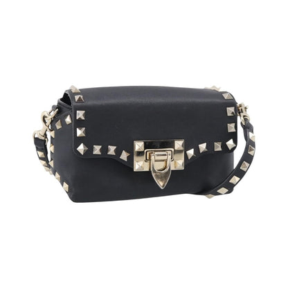Valentino Garavani Rockstud Flip Lock Flap Leather, Black, Leather, Handbag