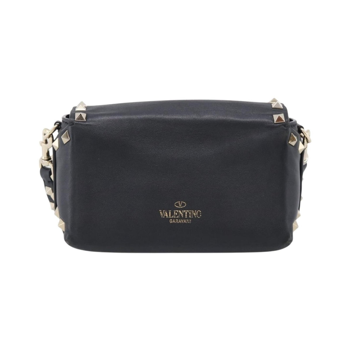 Valentino Garavani Rockstud Flip Lock Flap Leather, Black, Leather, Handbag
