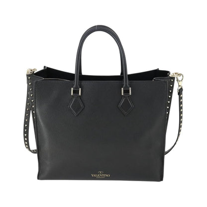 Valentino Garavani Rockstud Open Leather, Black, Leather, Tote Bag