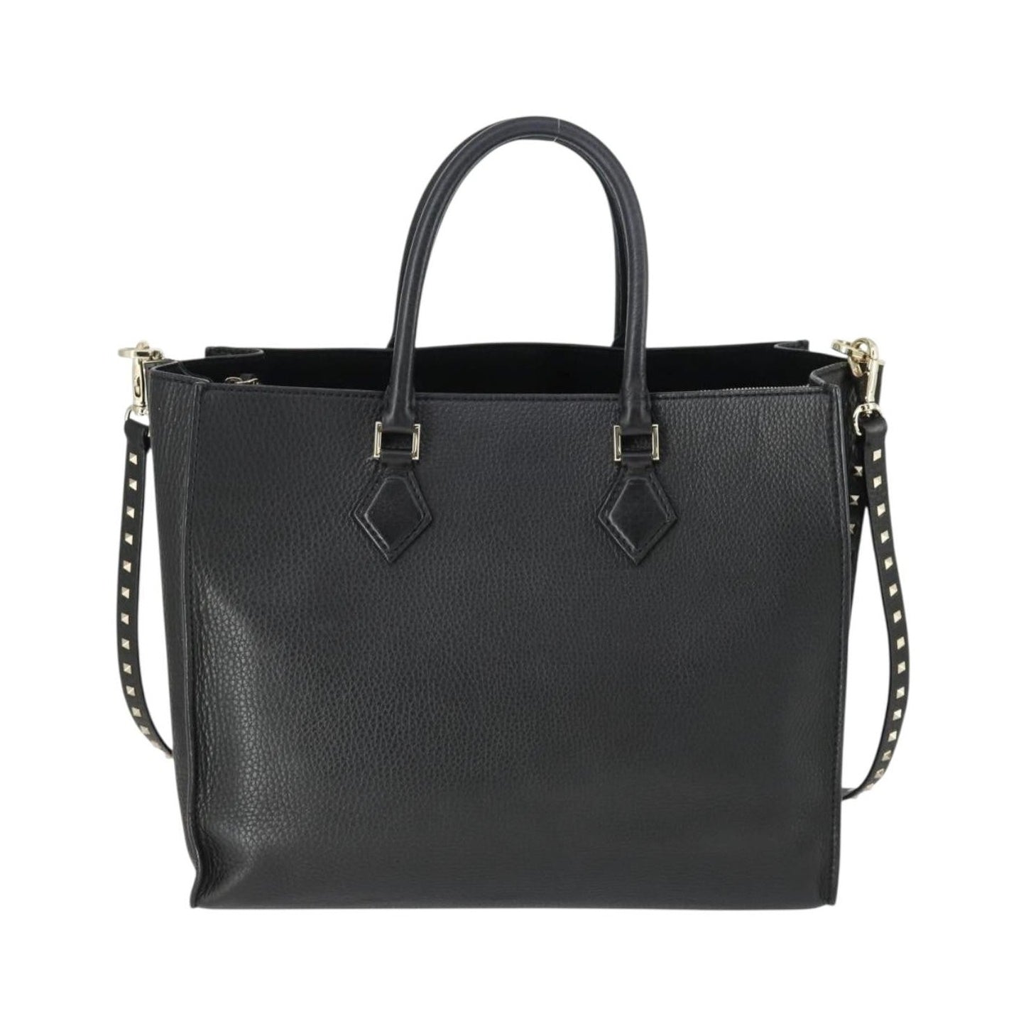 Valentino Garavani Rockstud Open Leather, Black, Leather, Tote Bag