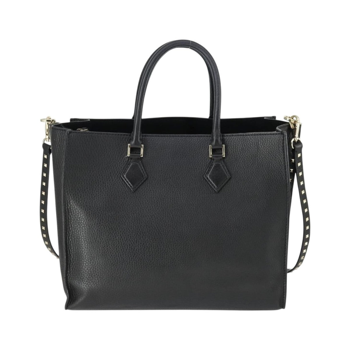 Valentino Garavani Rockstud Open Leather, Black, Leather, Tote Bag