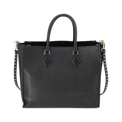 Valentino Garavani Rockstud Open Leather, Black, Leather, Tote Bag