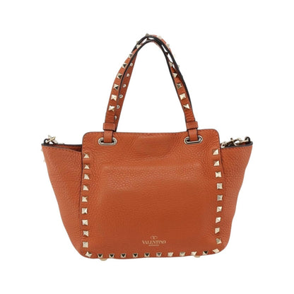 Valentino Garavani Rockstud Pebbled Leather, Orange, Leather, Tote Bag