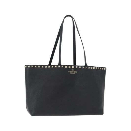Valentino Garavani Rockstud Shopping Tote Leather, Black, Leather, Tote Bag