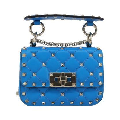 Valentino Garavani Rockstud Spike Flap Quilted Leather, Blue, Leather, Shoulder Bag