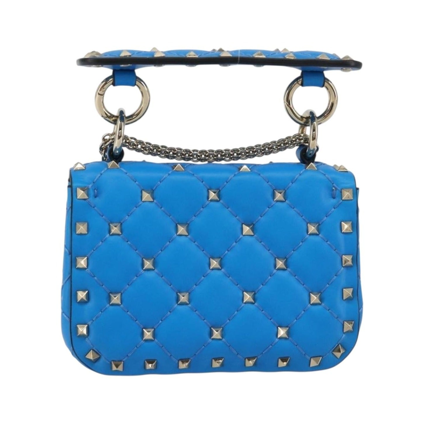 Valentino Garavani Rockstud Spike Flap Quilted Leather, Blue, Leather, Shoulder Bag