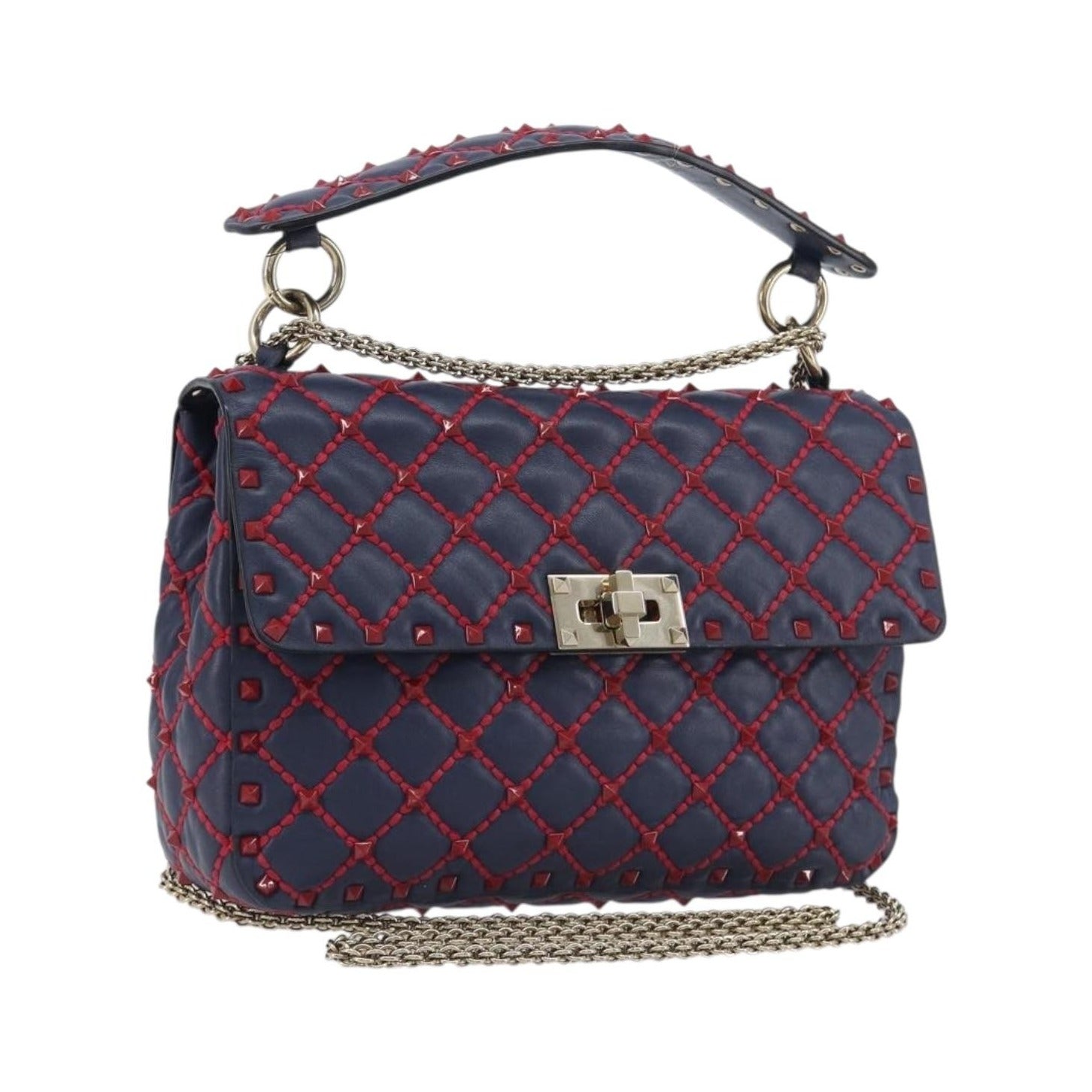 Valentino Garavani Rockstud Spike Flap Quilted Leather, Navy, Leather, Shoulder Bag