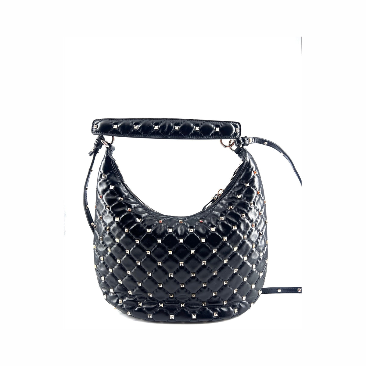 Valentino Garavani Rockstud Spike Zip Tote leather, Black, Leather, Shoulder Bag