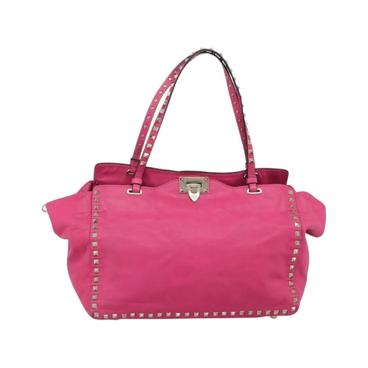 Valentino Garavani Rockstud Tote Textured Leather, Pink, Leather, Tote Bag