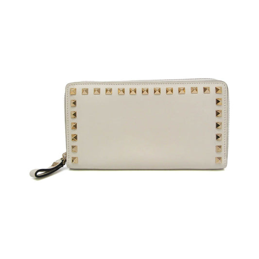 Valentino Garavani Rockstud Zip Around Leather, White, Leather, Wallet