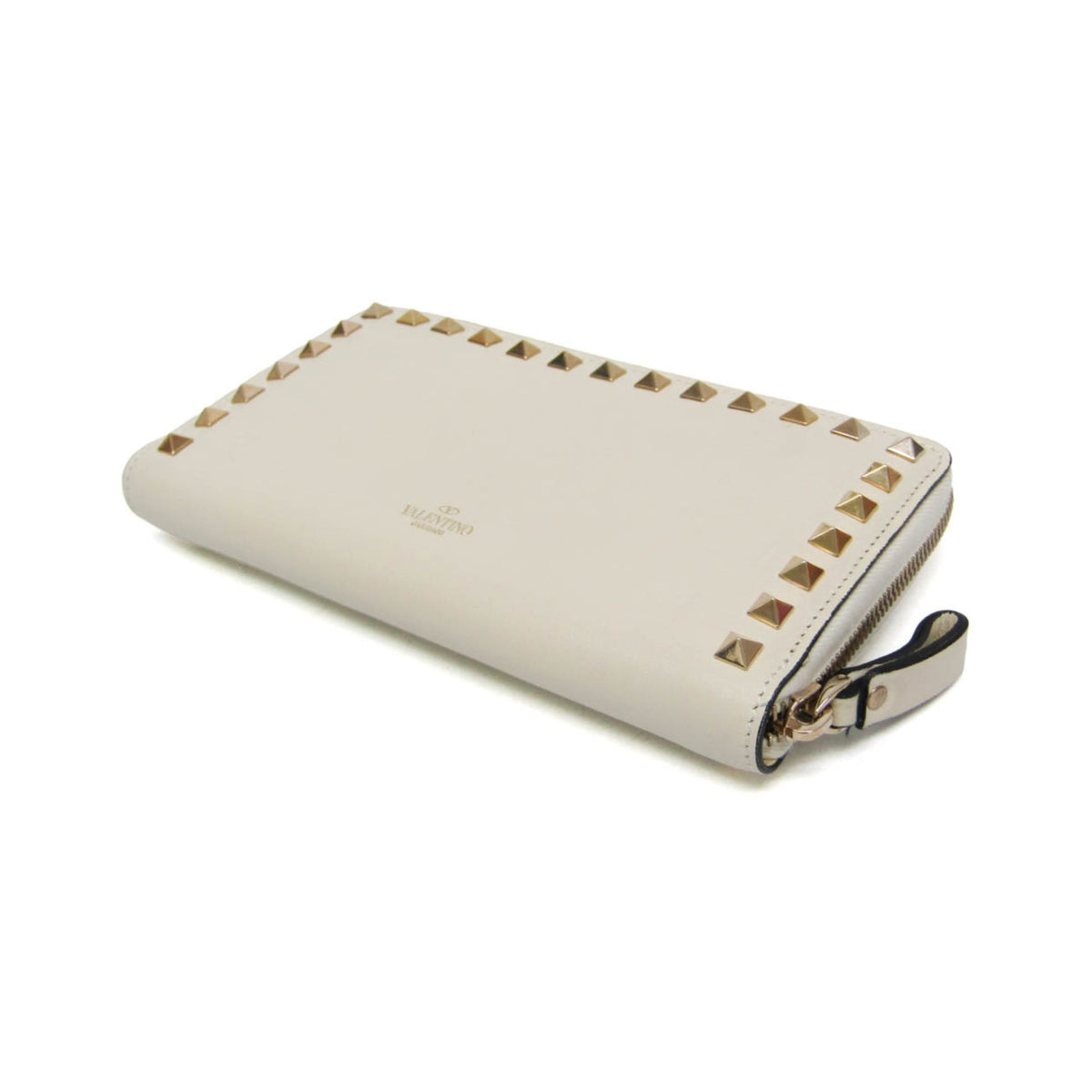 Valentino Garavani Rockstud Zip Around Leather, White, Leather, Wallet