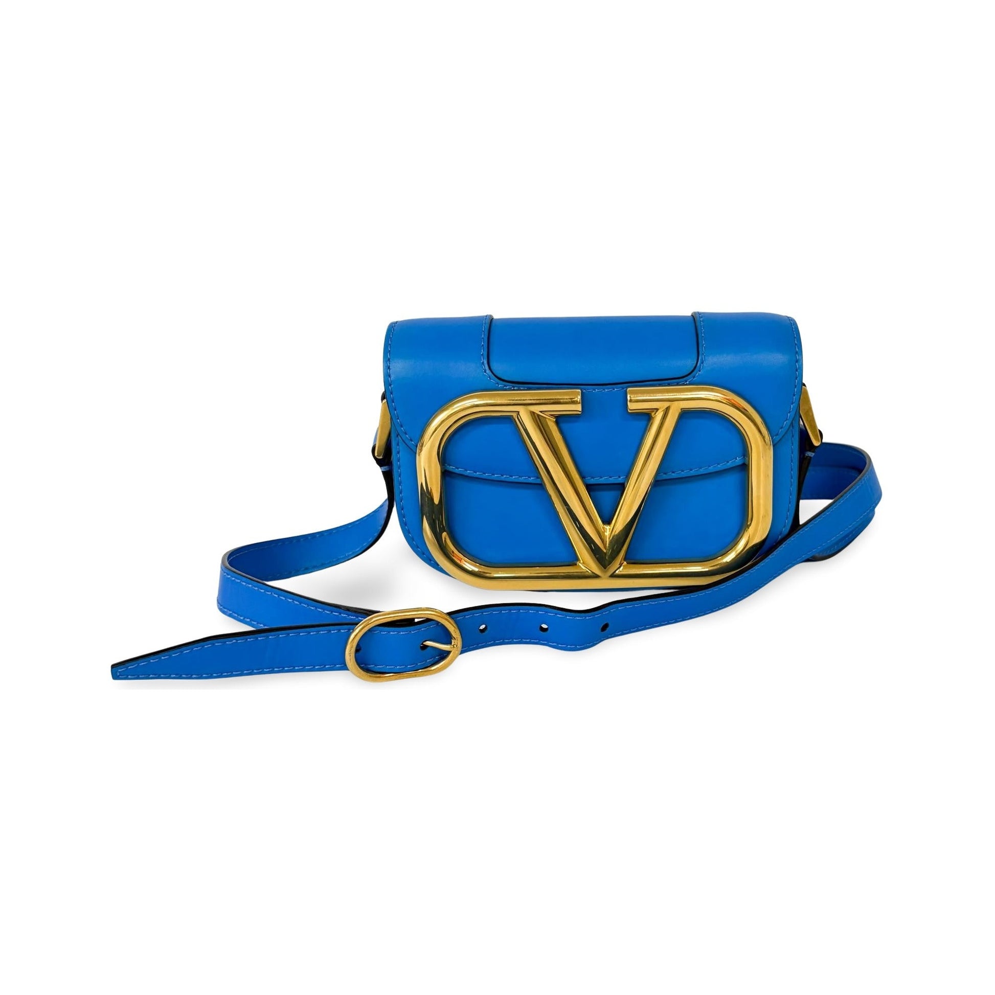 Valentino Garavani Supervee Leather, Blue, Leather, Crossbody Bag