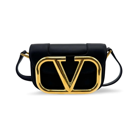 Valentino Garavani Supervee Leather, Black, Leather, Crossbody Bag