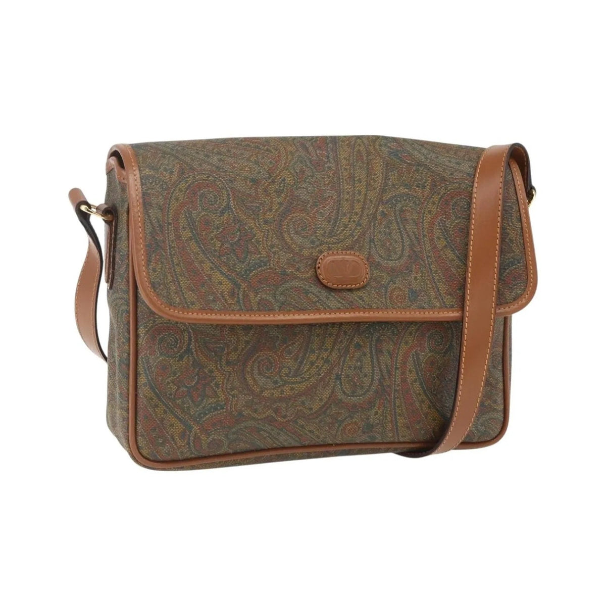 Valentino Garavani Vintage Canvas and Leather, Brown, Canvas, Shoulder Bag