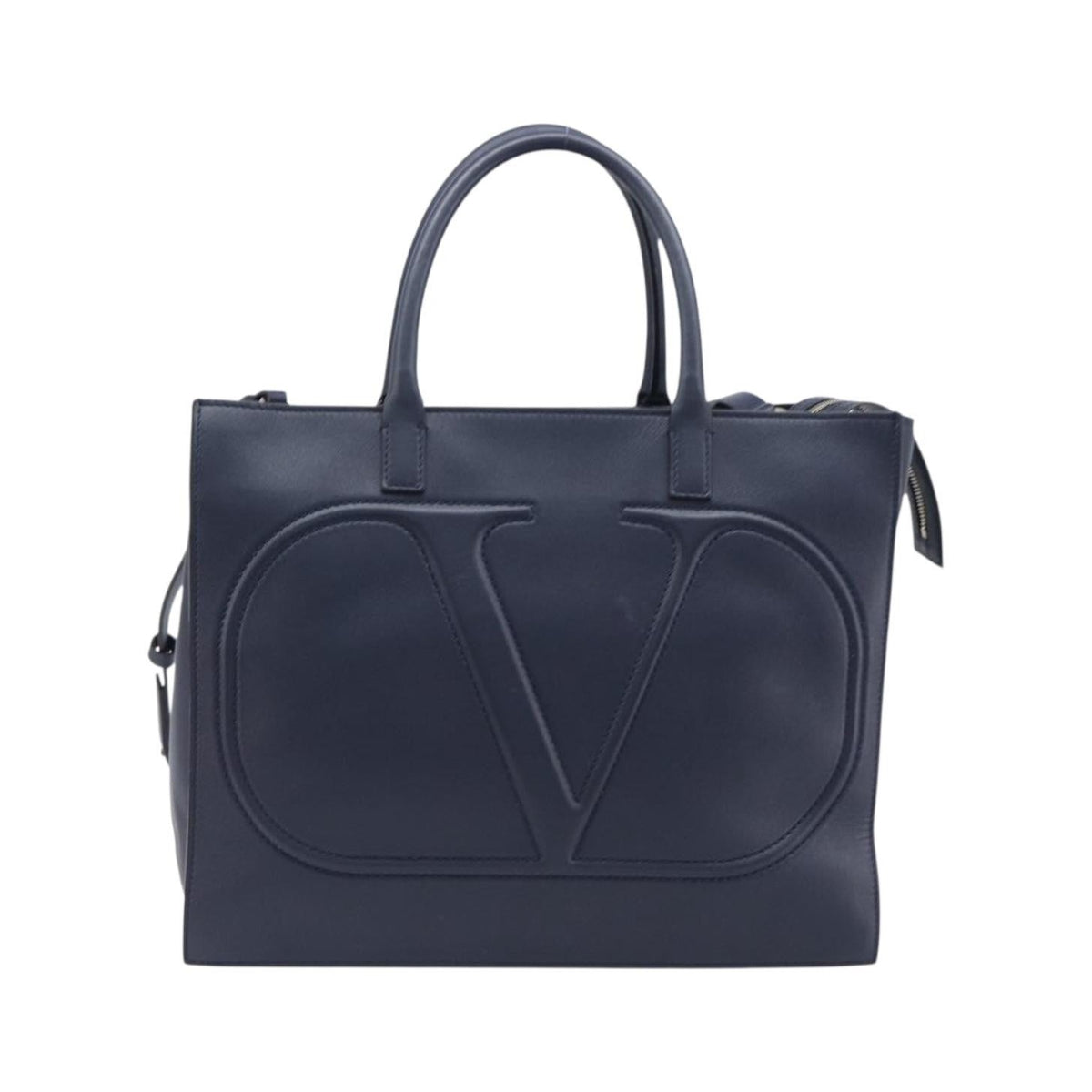 Valentino Garavani VLogo Convertible Shopper Leather, Navy, Leather, Tote Bag