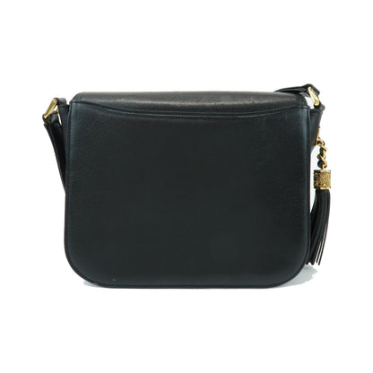 Valentino Garavani VLogo Flap Leather, Black, Leather, Shoulder Bag