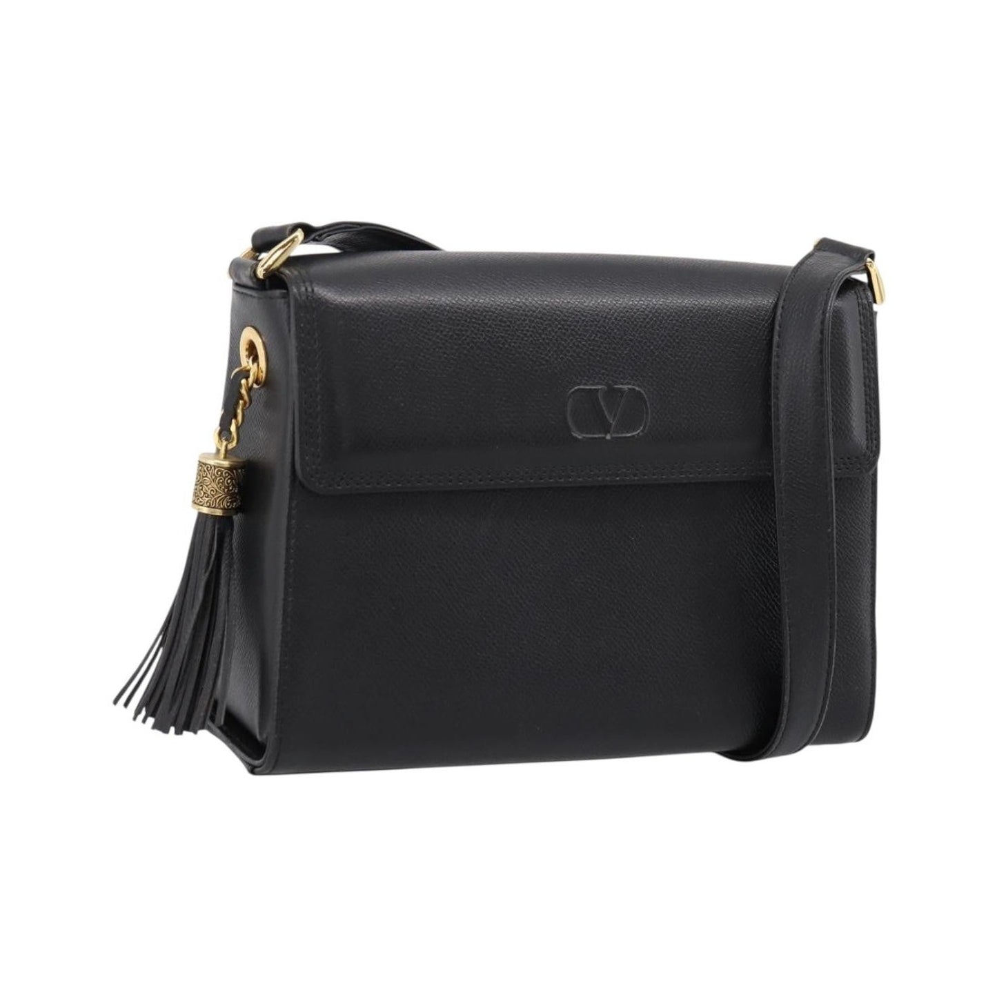 Valentino Garavani VLogo Leather, Black, Leather, Shoulder Bag