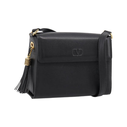 Valentino Garavani VLogo Leather, Black, Leather, Shoulder Bag