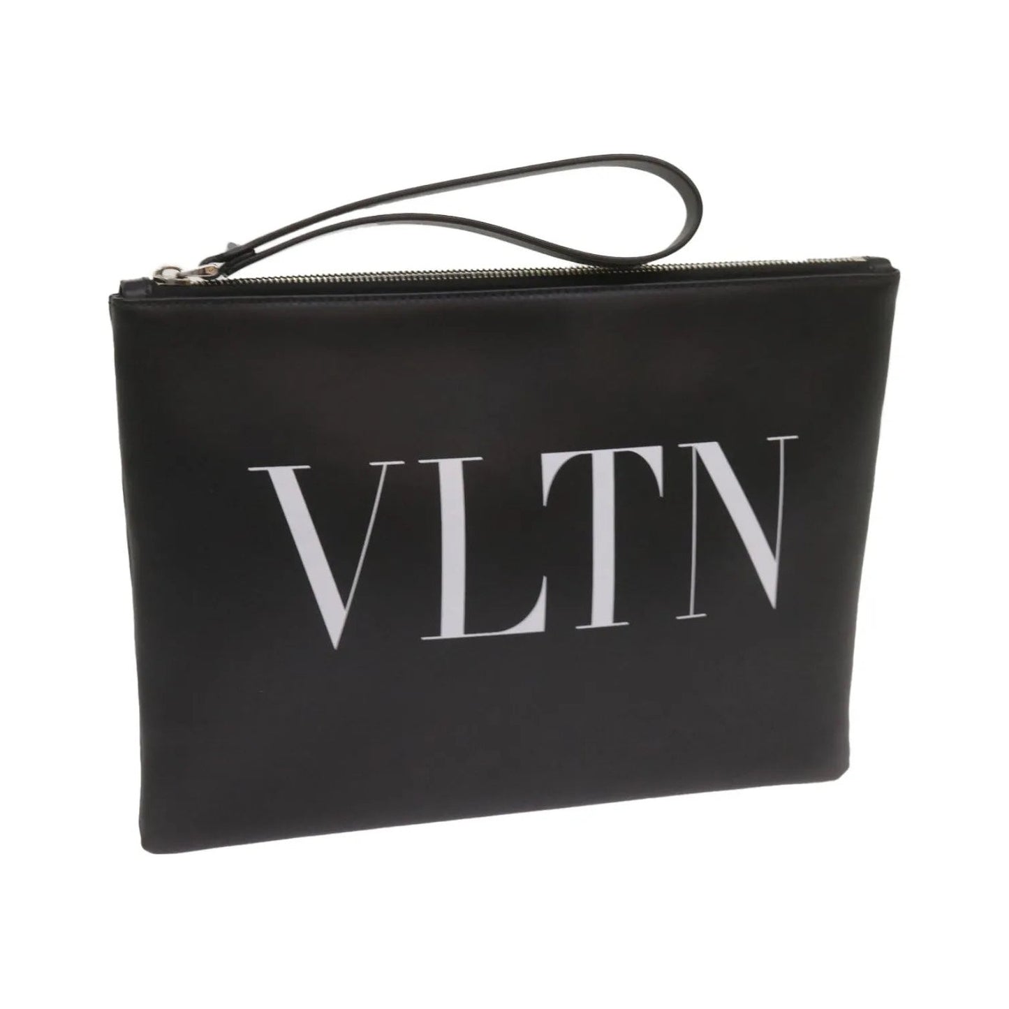 Valentino Garavani VLTN Wristlet Clutch Printed Leather, Black, Leather, Clutch