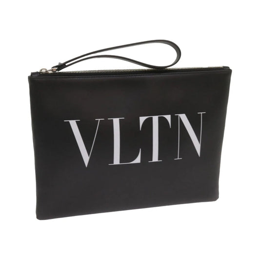 Valentino Garavani VLTN Wristlet Clutch Printed Leather, Black, Leather, Clutch