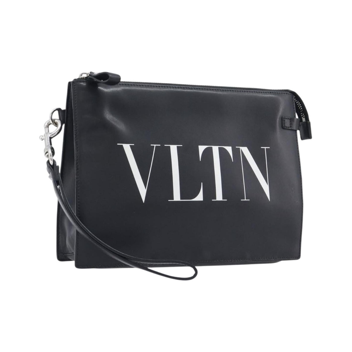 Valentino Garavani VLTN Wristlet Clutch Printed Leather, Black, Leather, Clutch