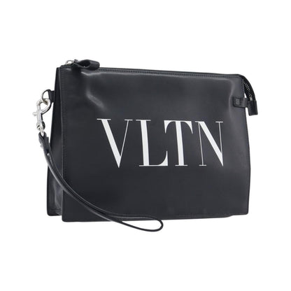 Valentino Garavani VLTN Wristlet Clutch Printed Leather, Black, Leather, Clutch