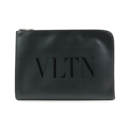 Valentino Garavani VLTN Zip Pouch Printed Leather, Black, Leather, Clutch