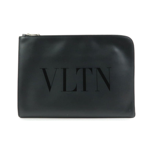 Valentino Garavani VLTN Zip Pouch Printed Leather, Black, Leather, Clutch