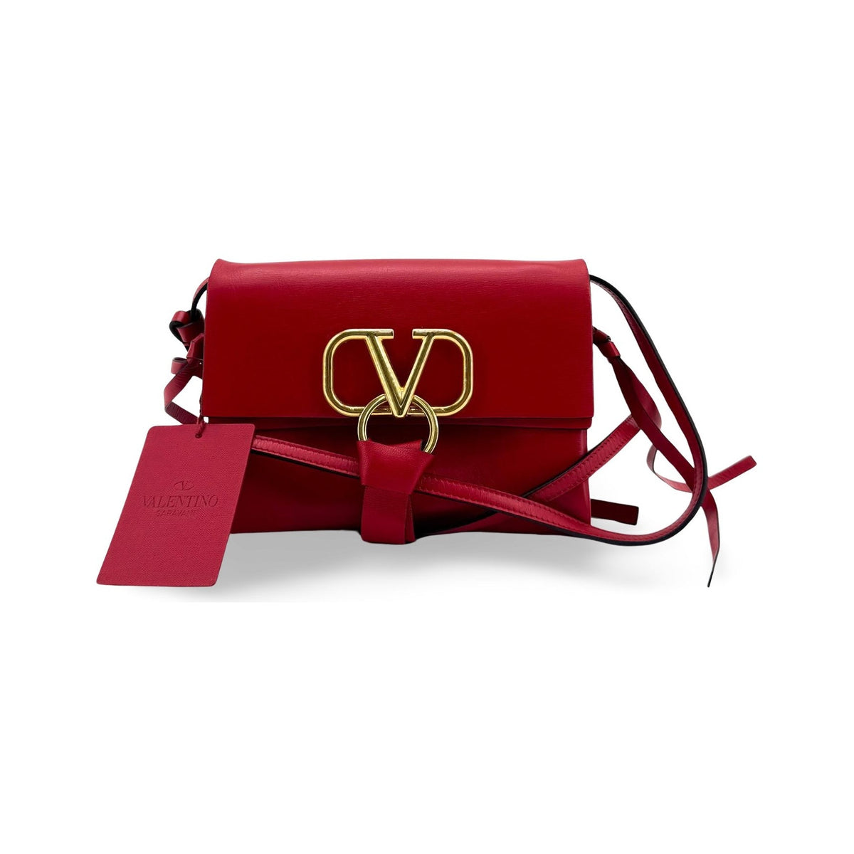 Valentino Garavani VRing Belt Leather, Red, Leather, Clutch