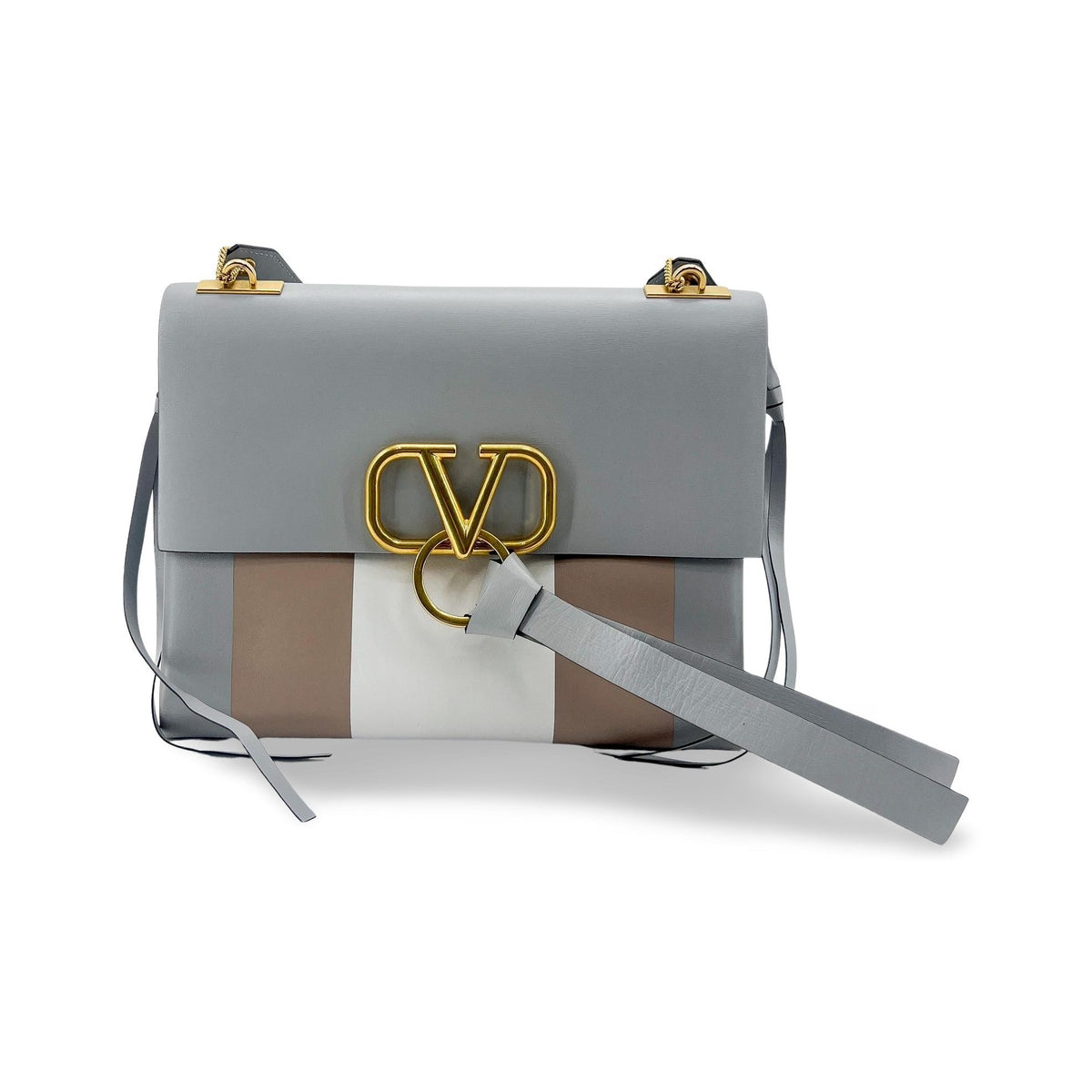 Valentino Garavani VRing Leather, Gray, Calfskin, Shoulder Bag