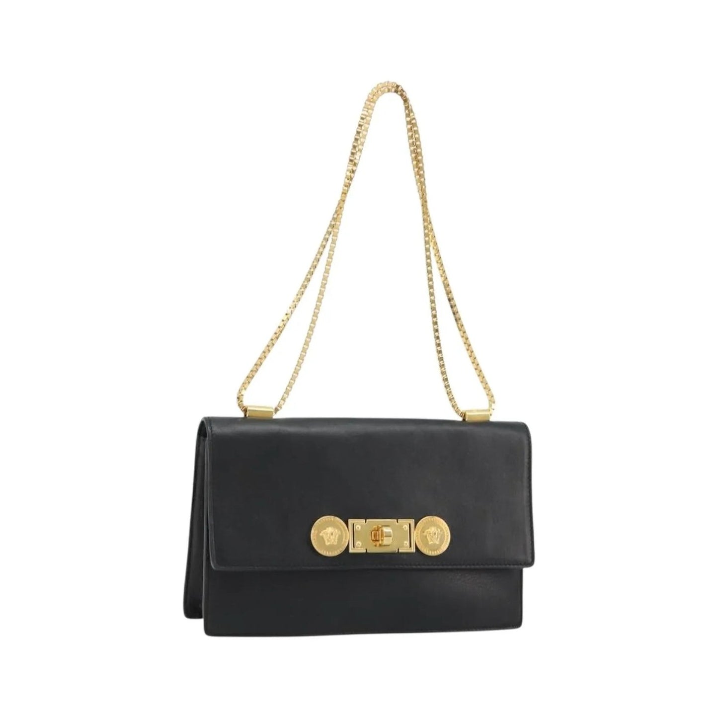 Versace Medusa Flap Chain Leather, Black, Leather, Shoulder Bag