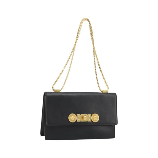 Versace Medusa Flap Chain Leather, Black, Leather, Shoulder Bag