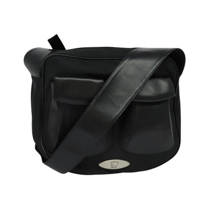 Versace Medusa Front Pocket Zip Messenger Leather, Black, Leather, Crossbody Bag
