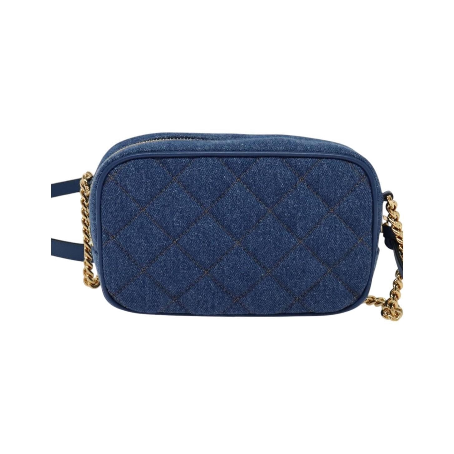 Versace Medusa Icon Front Slip Pocket Camera Quilted Denim, Blue, Canvas, Shoulder Bag
