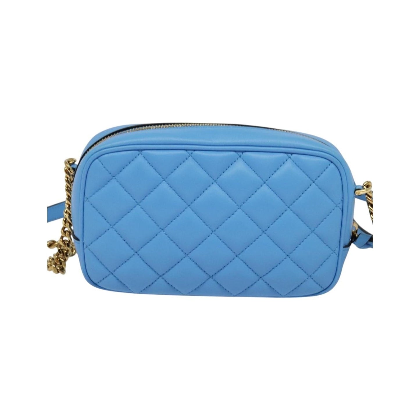 Versace Medusa Icon Front Slip Pocket Camera Quilted Leather, Blue, Leather, Shoulder Bag