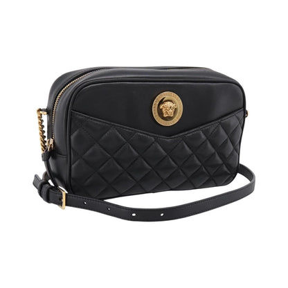 Versace Medusa Icon Front Slip Pocket Camera Quilted Leather, Black, Leather, Handbag
