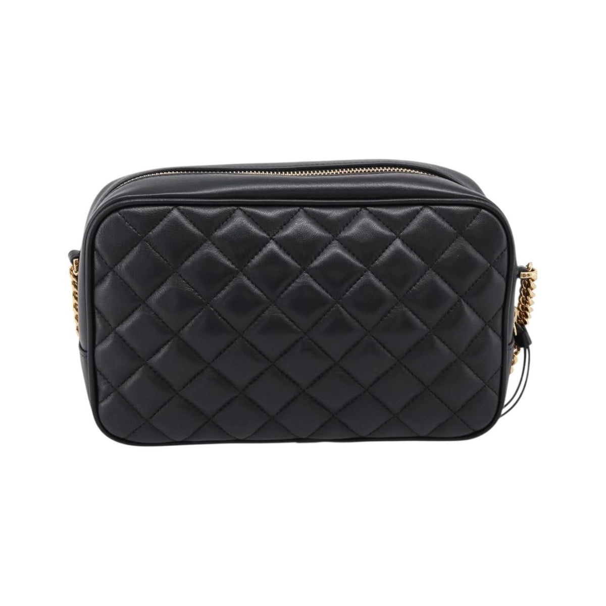 Versace Medusa Icon Front Slip Pocket Camera Quilted Leather, Black, Leather, Handbag