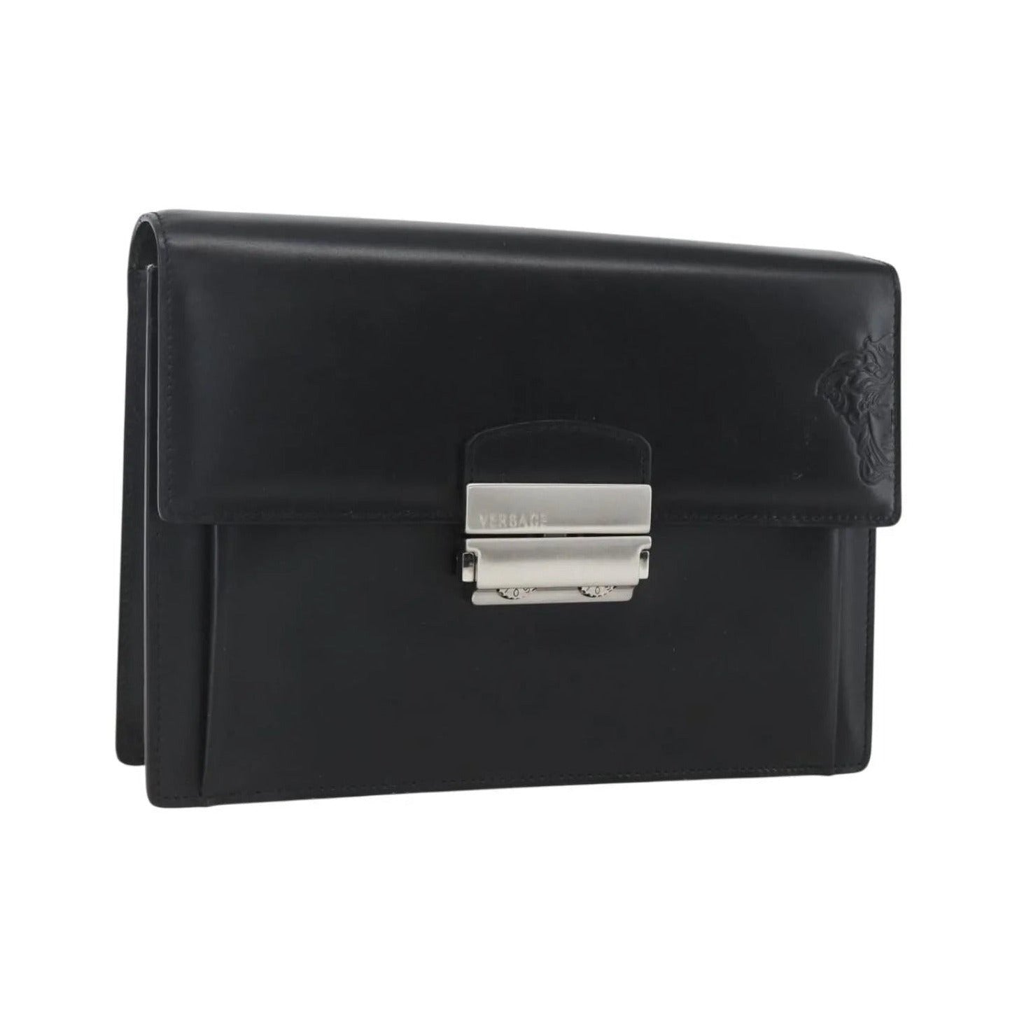 Versace Vintage Clutch Leather, Black, Leather, Clutch