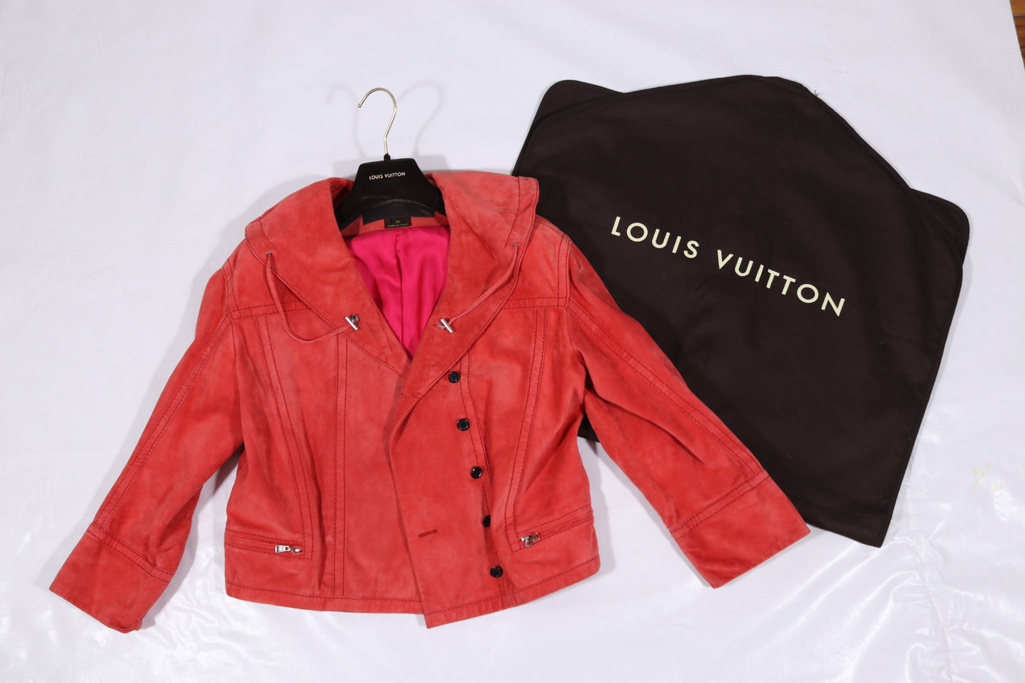 Louis Vuitton Calfskin Motorcycle Jacket Coral Suede Leather